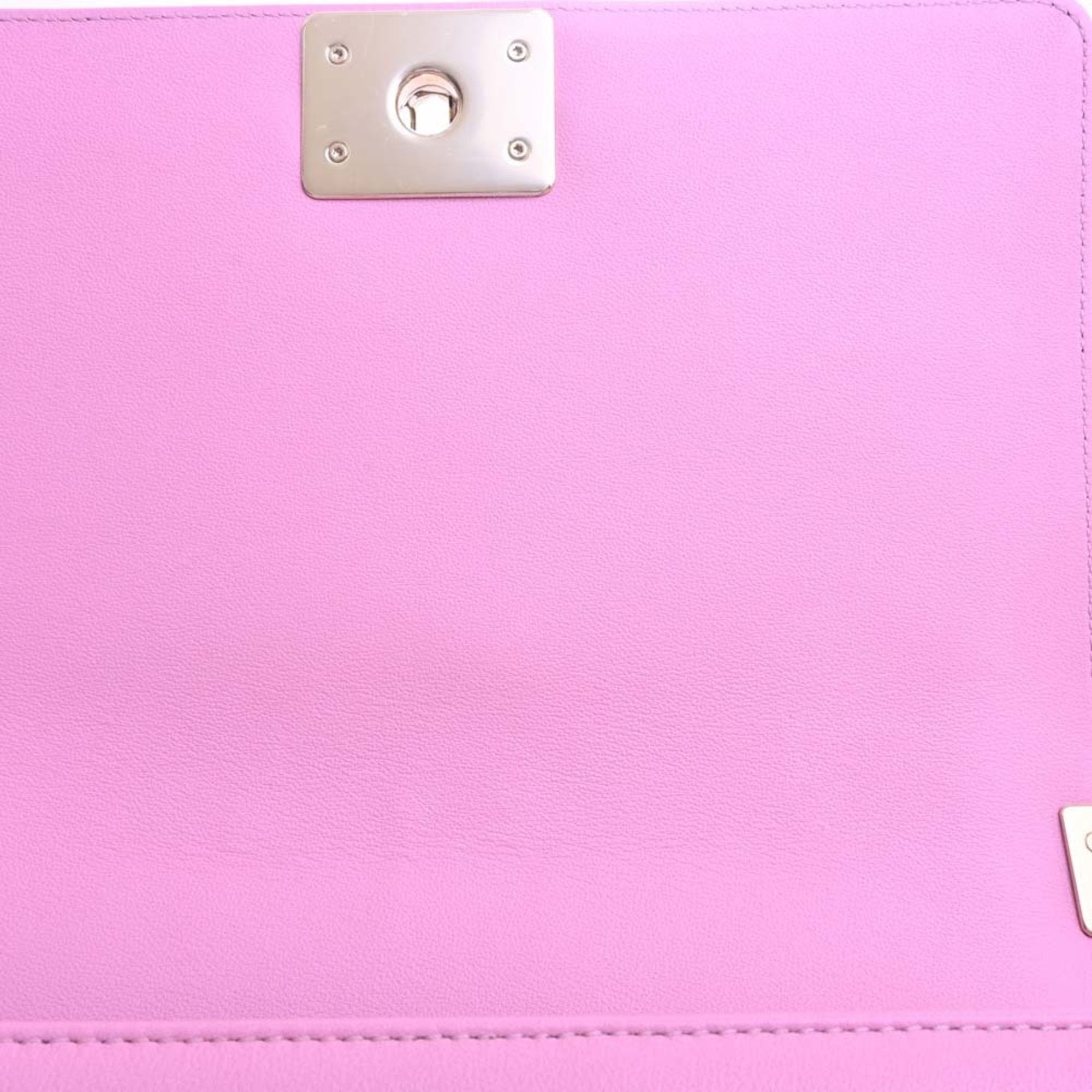 CHANEL Lambskin Boy Coco Mark Chain Shoulder Bag Pink Ladies
