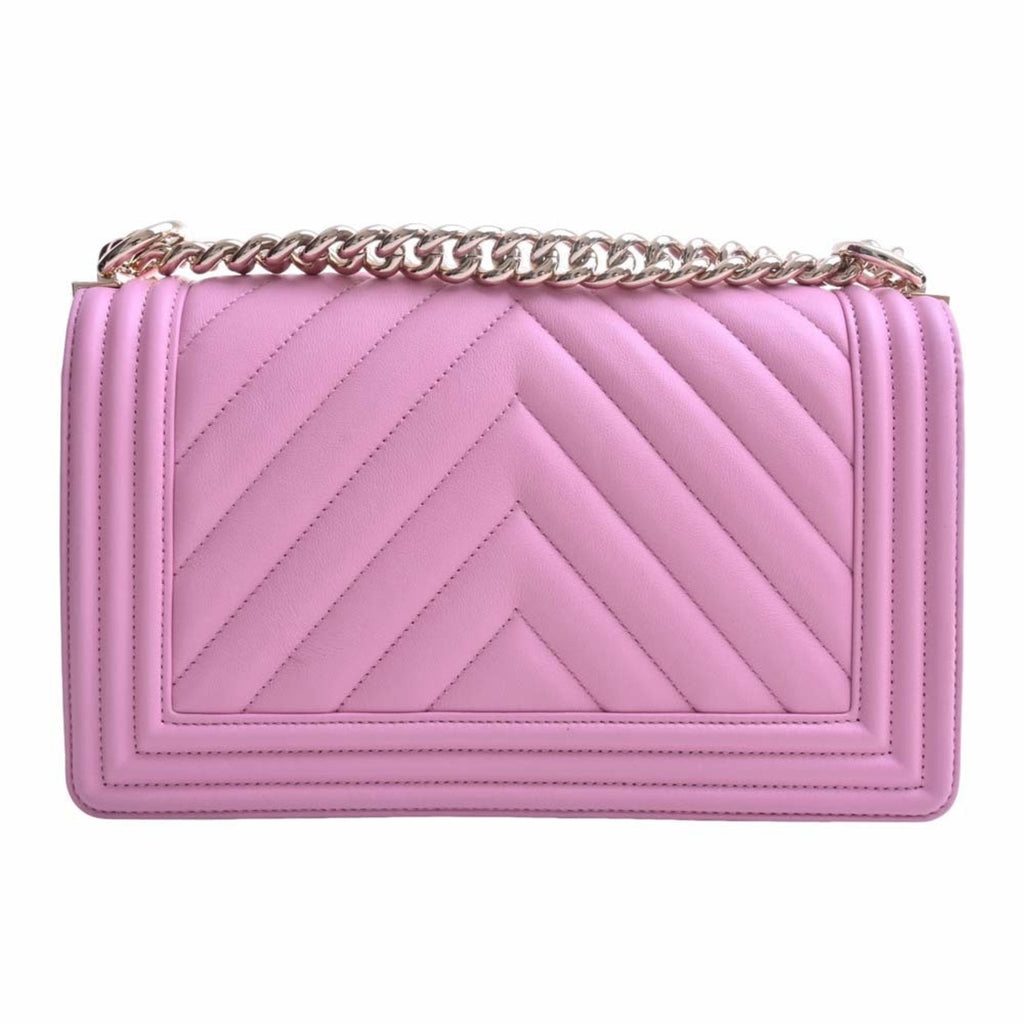 CHANEL Lambskin Boy Coco Mark Chain Shoulder Bag Pink Ladies
