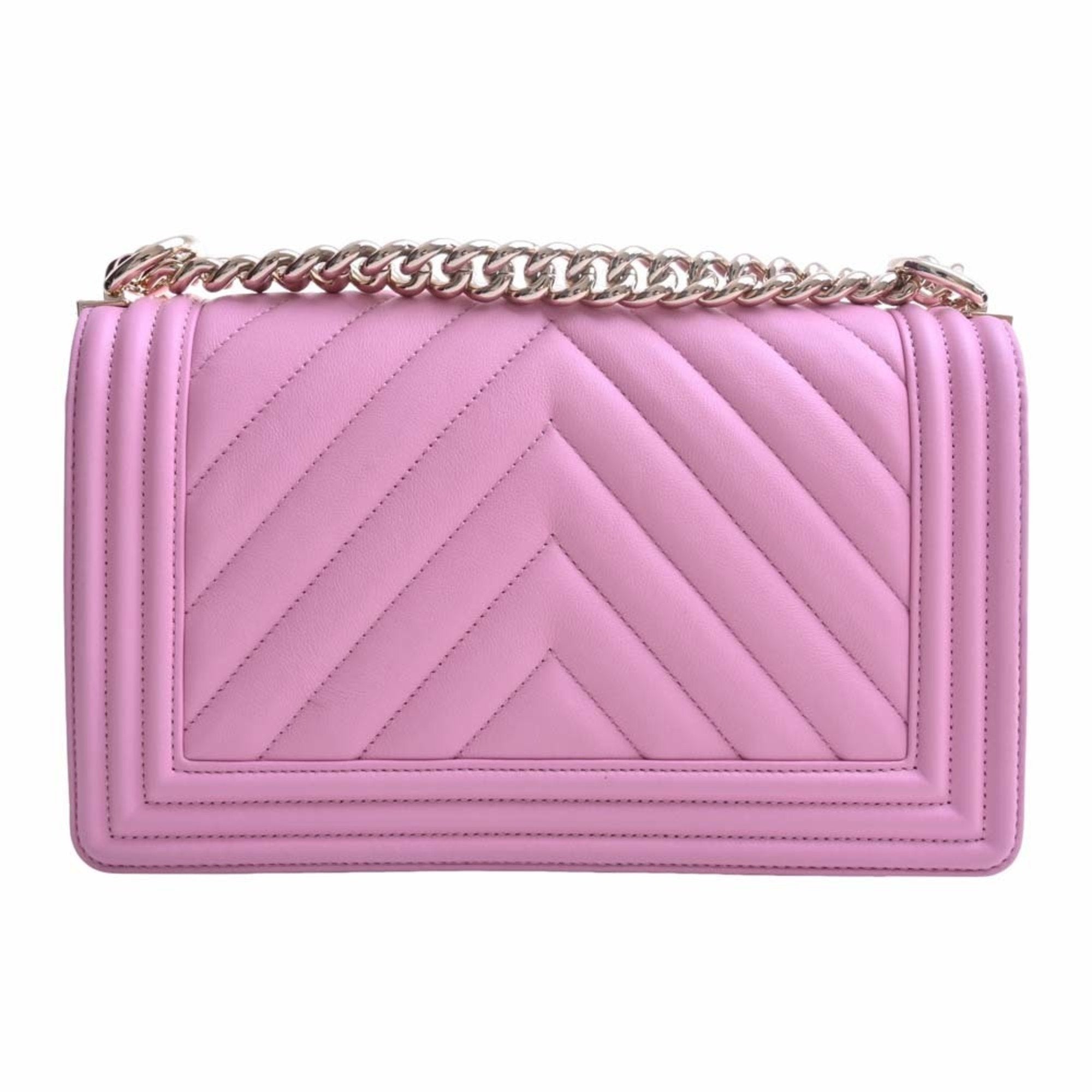 CHANEL Lambskin Boy Coco Mark Chain Shoulder Bag Pink Ladies