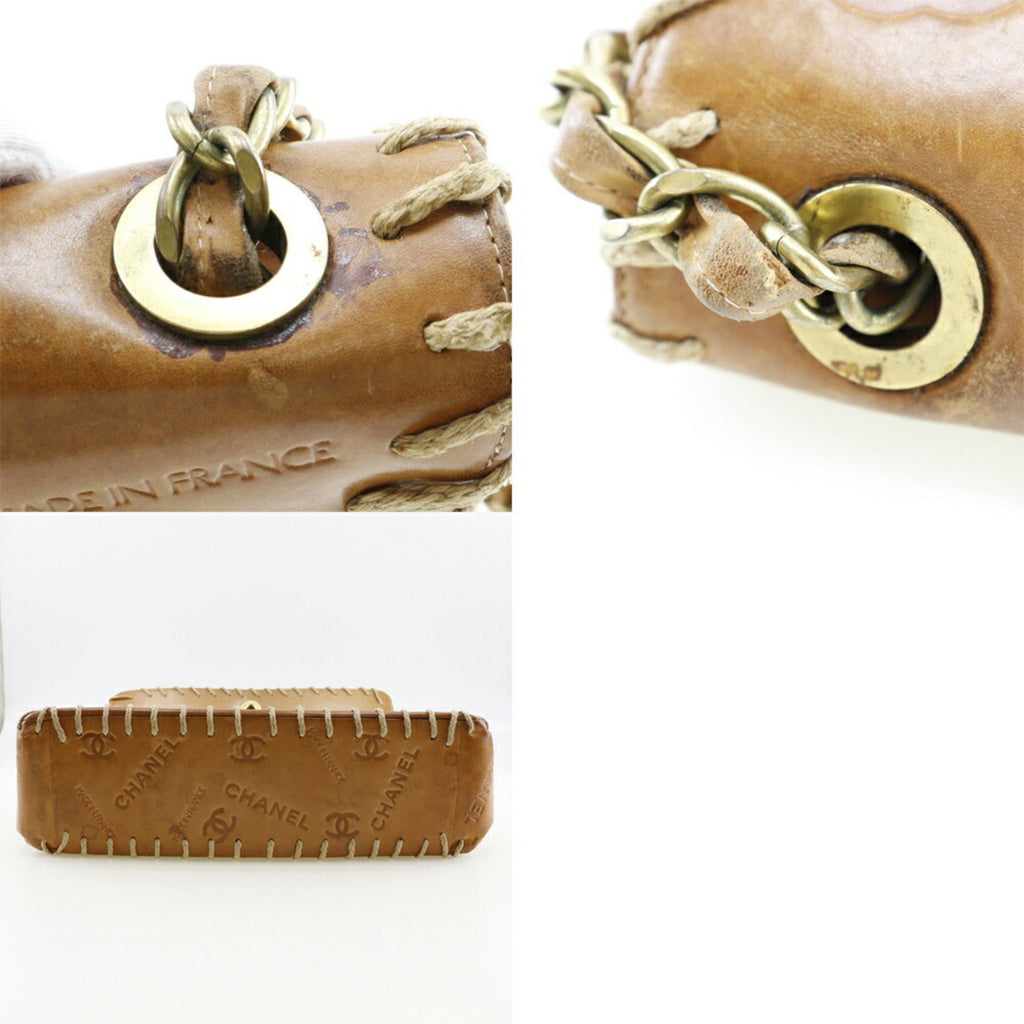 CHANEL Chain Shoulder Bag Coco Mark Logo Vintage Tanned Leather Brown/Gold Hardware Women's