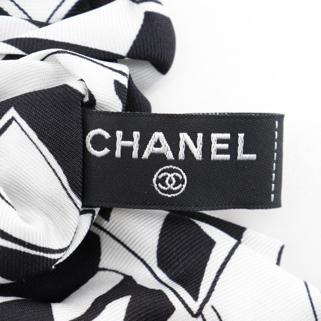 CHANEL Ribbon Scrunchie Other Accessories Coco Mark Logo Silk Black/White Women's