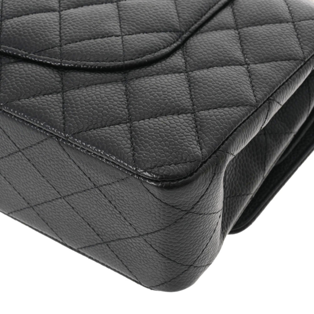 CHANEL Matelasse Chain Shoulder 25cm W Flap Black Ladies Caviar Skin Bag