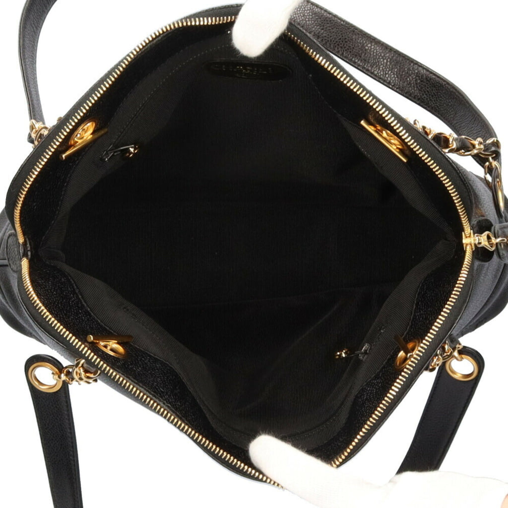 CHANEL Chain Triple Coco Shoulder Bag Caviar Skin Black Women's