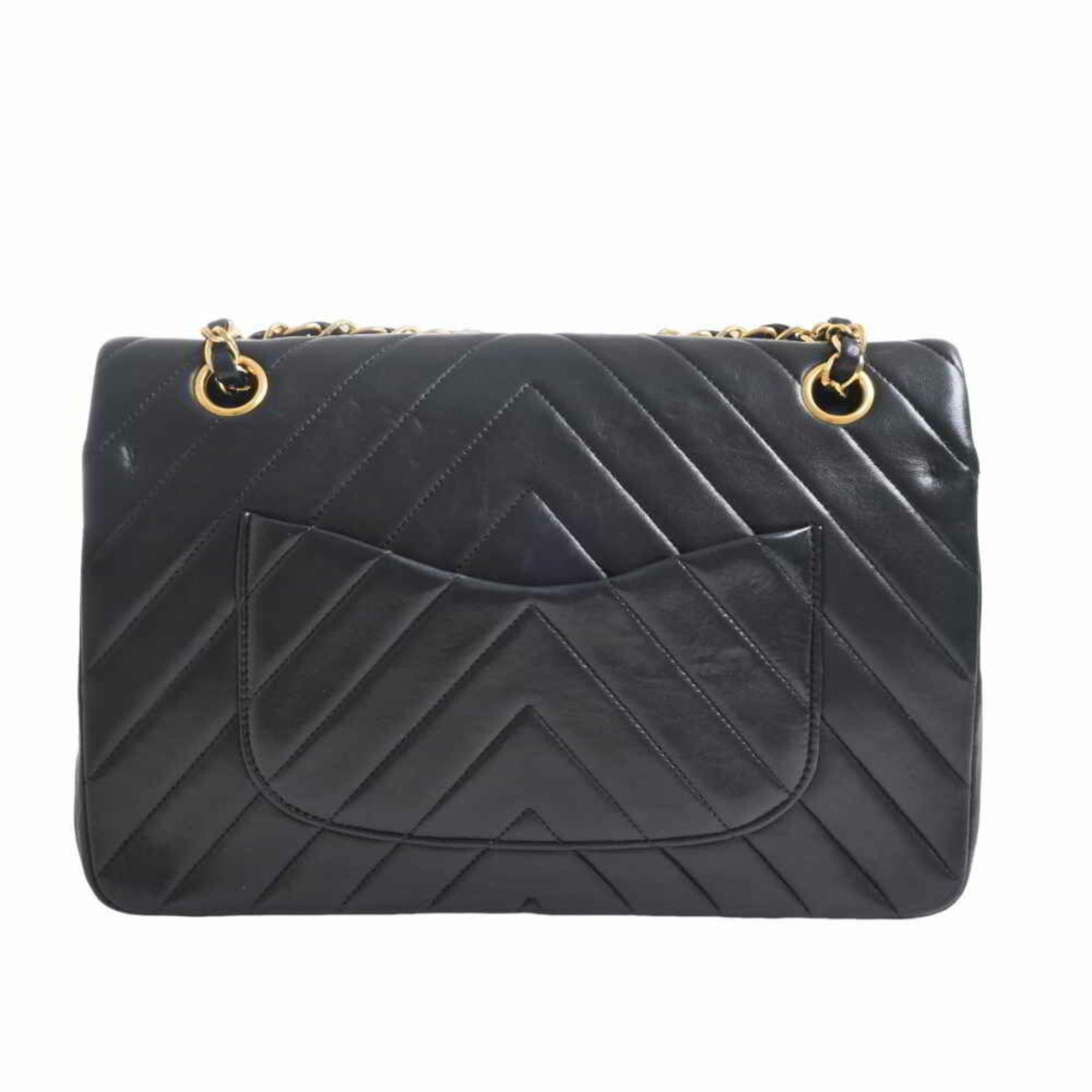 Chanel lambskin V stitch here mark W flap chain shoulder bag black