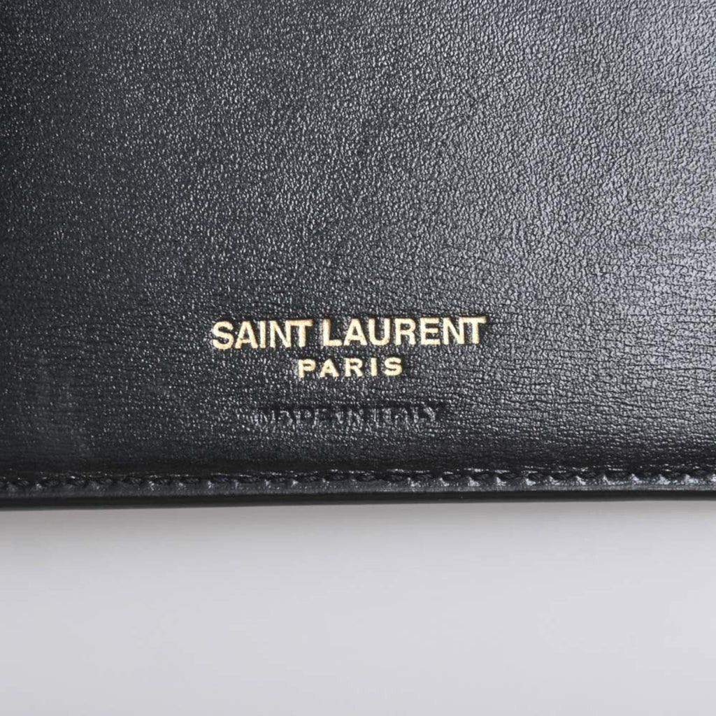SAINT LAURENT Leather Money Clip Bill Billfold 607738 Black Men's