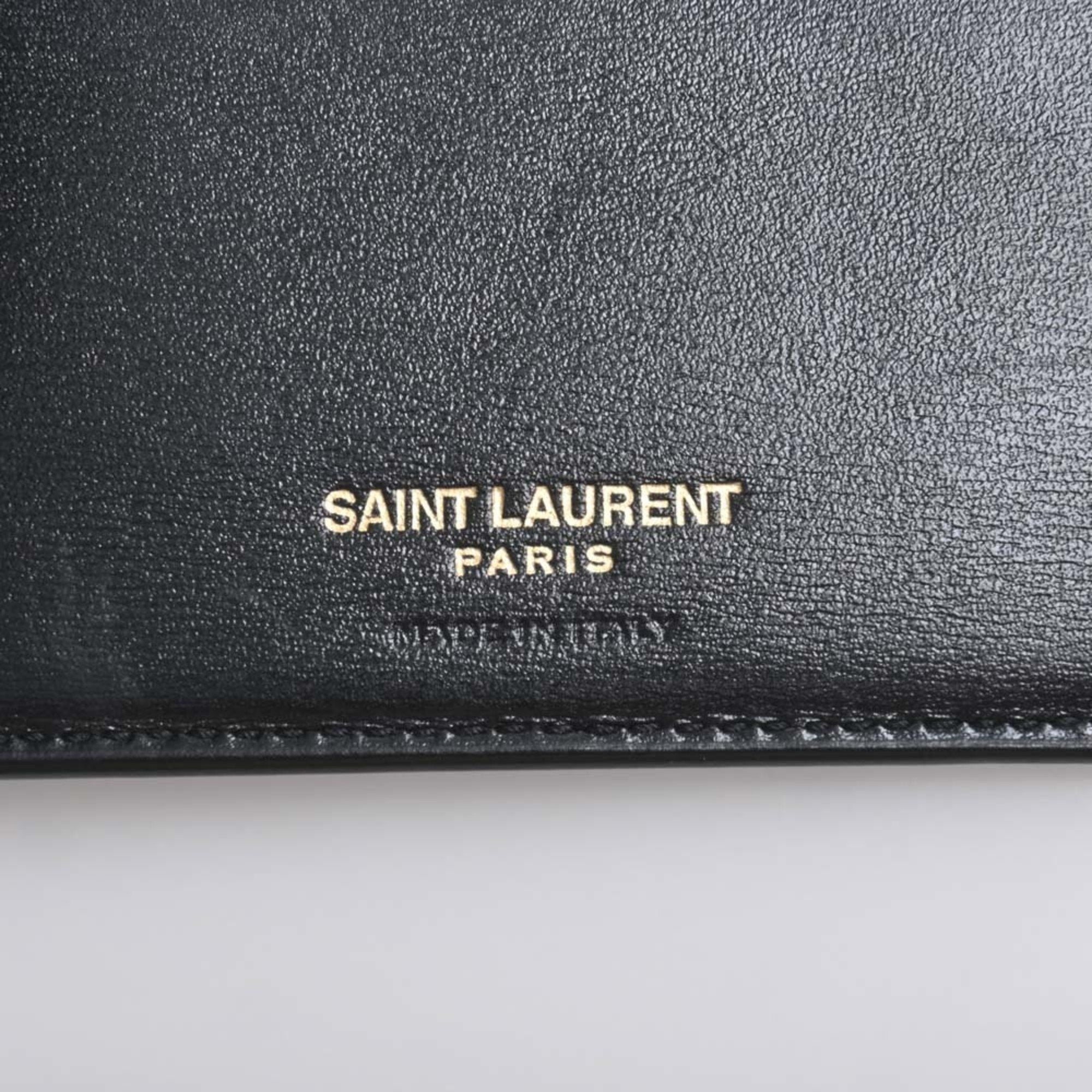 SAINT LAURENT Leather Money Clip Bill Billfold 607738 Black Men's