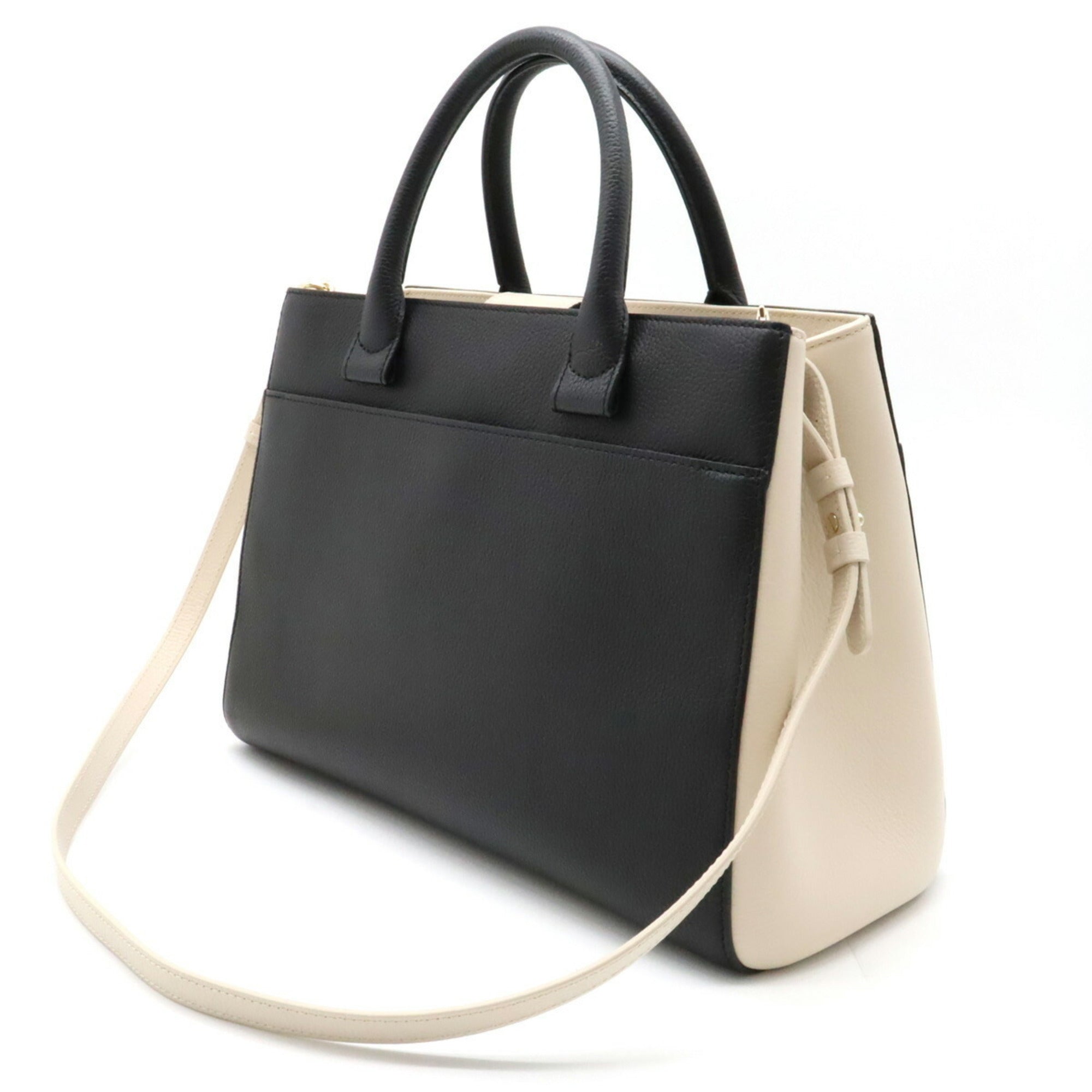 CHANEL Neo Executive Line Coco Mark Handbag Shoulder Bag Leather Black Light Beige A69930