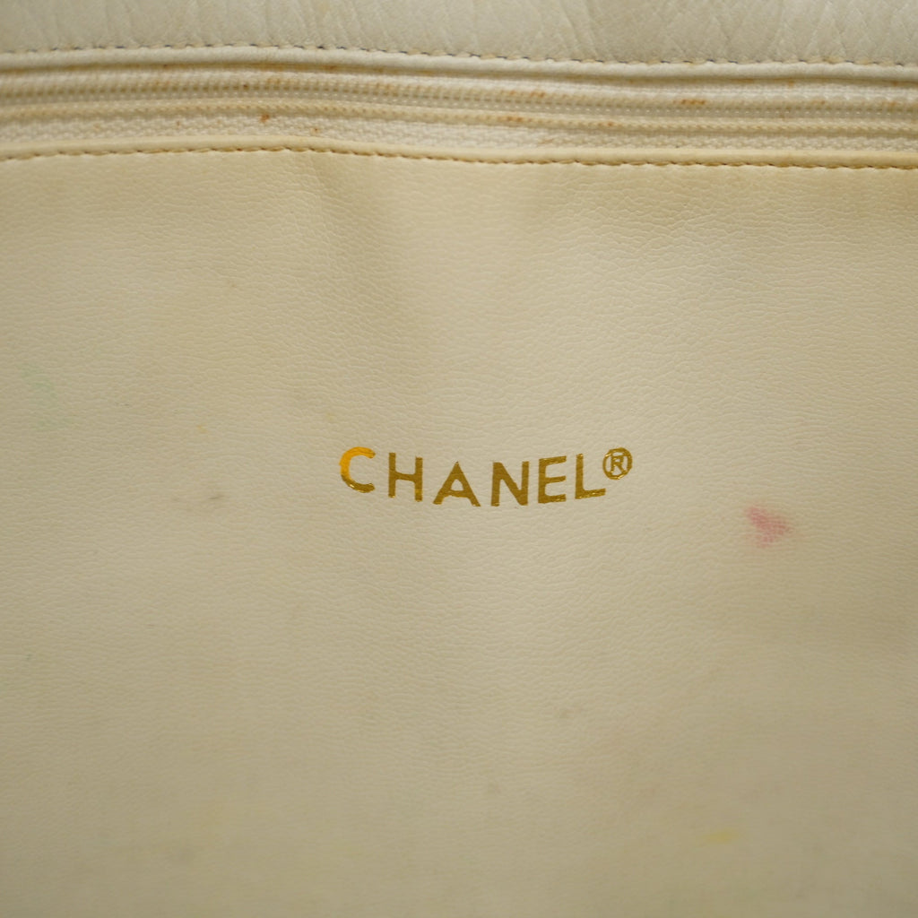 CHANELAuth  Chain Shoulder Women's Canvas Tote Bag Ivory,Red Color