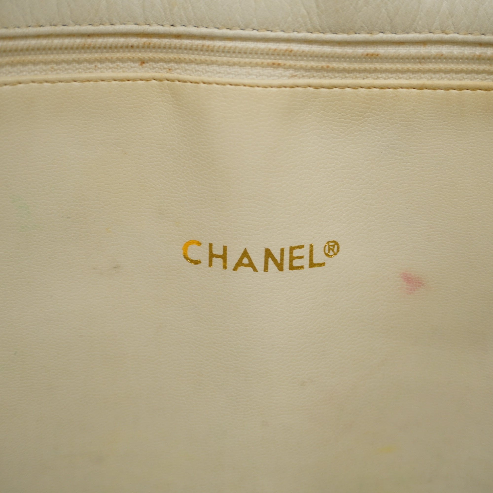CHANELAuth  Chain Shoulder Women's Canvas Tote Bag Ivory,Red Color