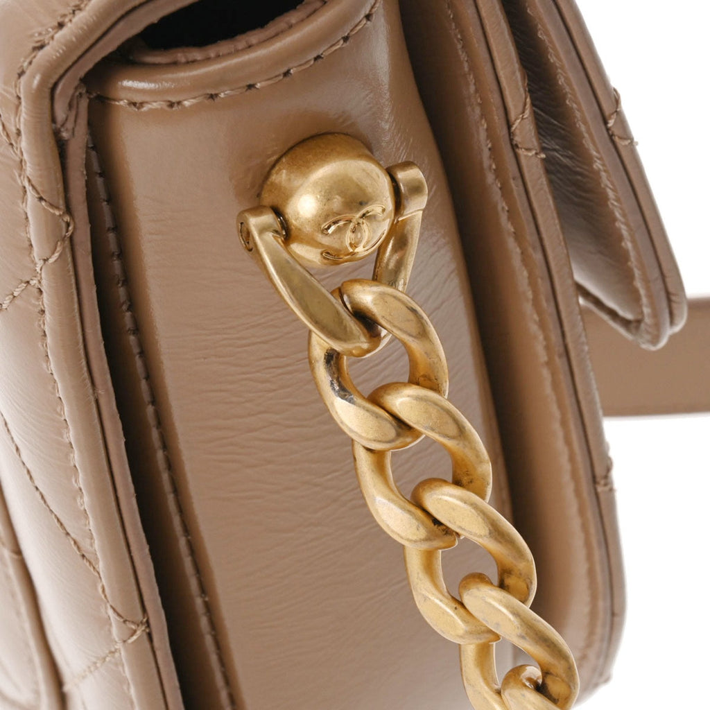CHANEL matelasse chain shoulder beige ladies lambskin bag
