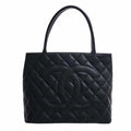CHANEL Caviar Skin Coco Mark Reprint Tote Bag Black Ladies