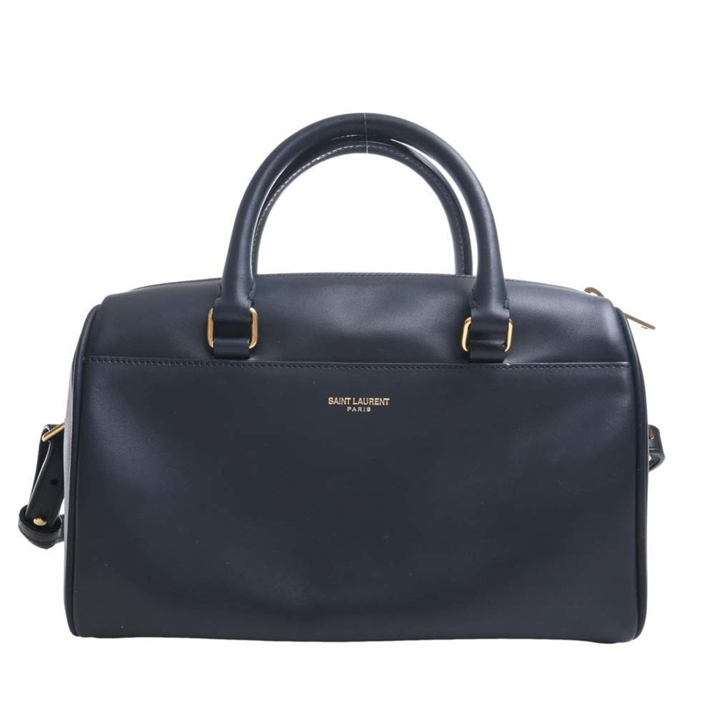 SAINT LAURENT Baby Duffle Leather Boston Bag Handbag 330958 Navy Ladies