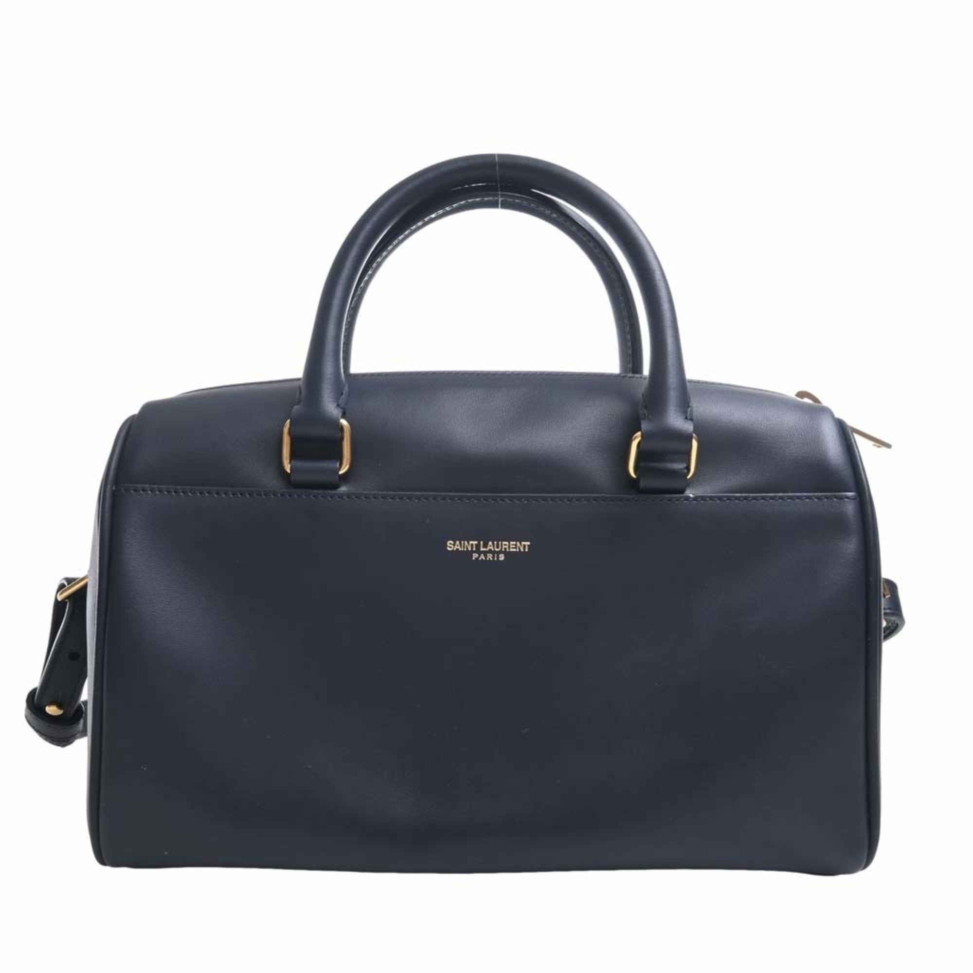 SAINT LAURENT Baby Duffle Leather Boston Bag Handbag 330958 Navy Ladies