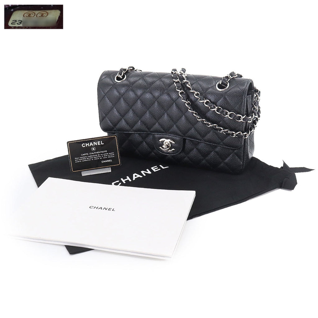CHANEL Matelasse 25 Chain Shoulder Bag Caviar Skin Leather Black A01112 Silver Hardware