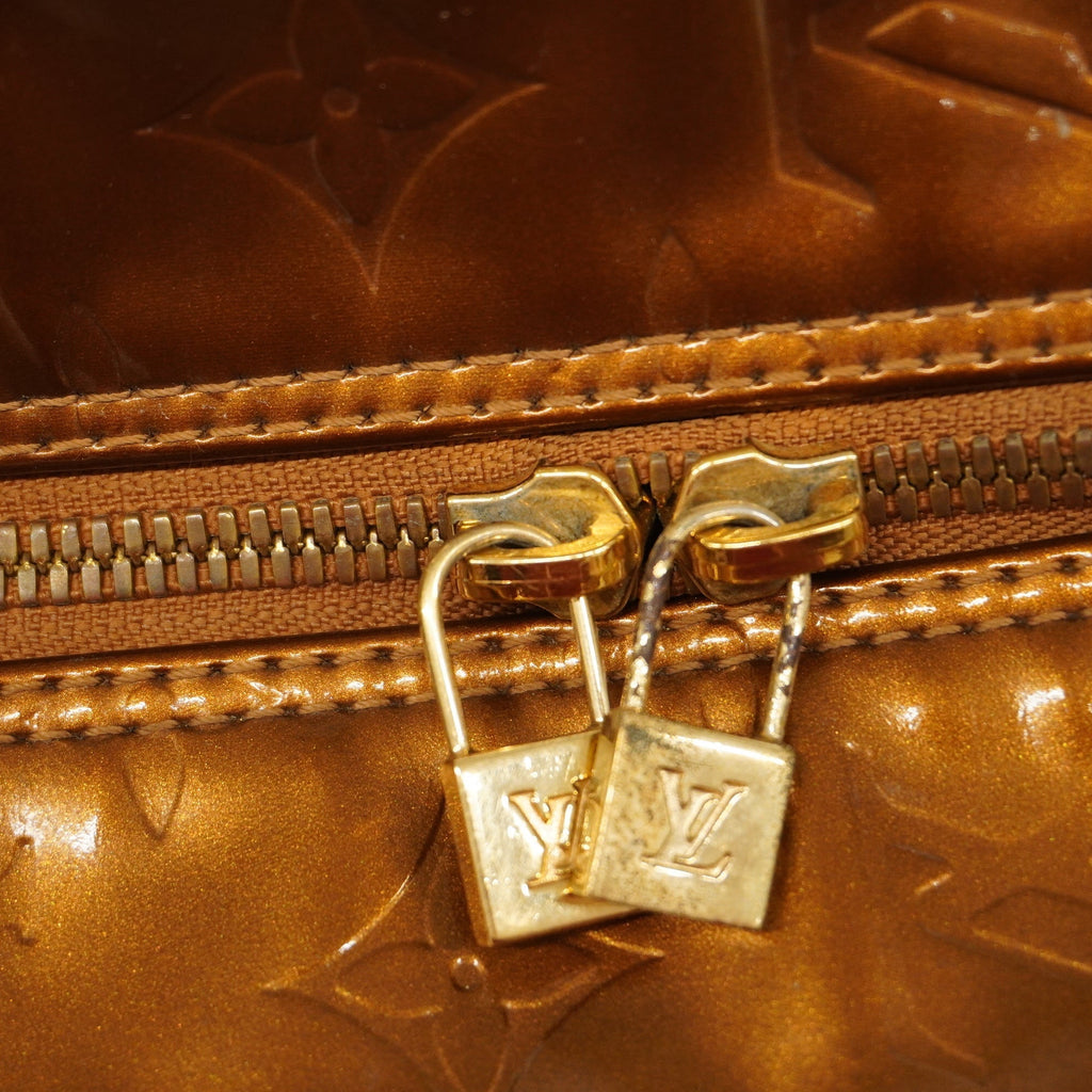 LOUIS VUITTONAuth  Monogram Vernis Tompkins Square M91103 Women's Handbag Bronze