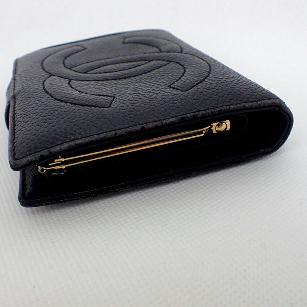 CHANEL caviar skin black two fold wallet