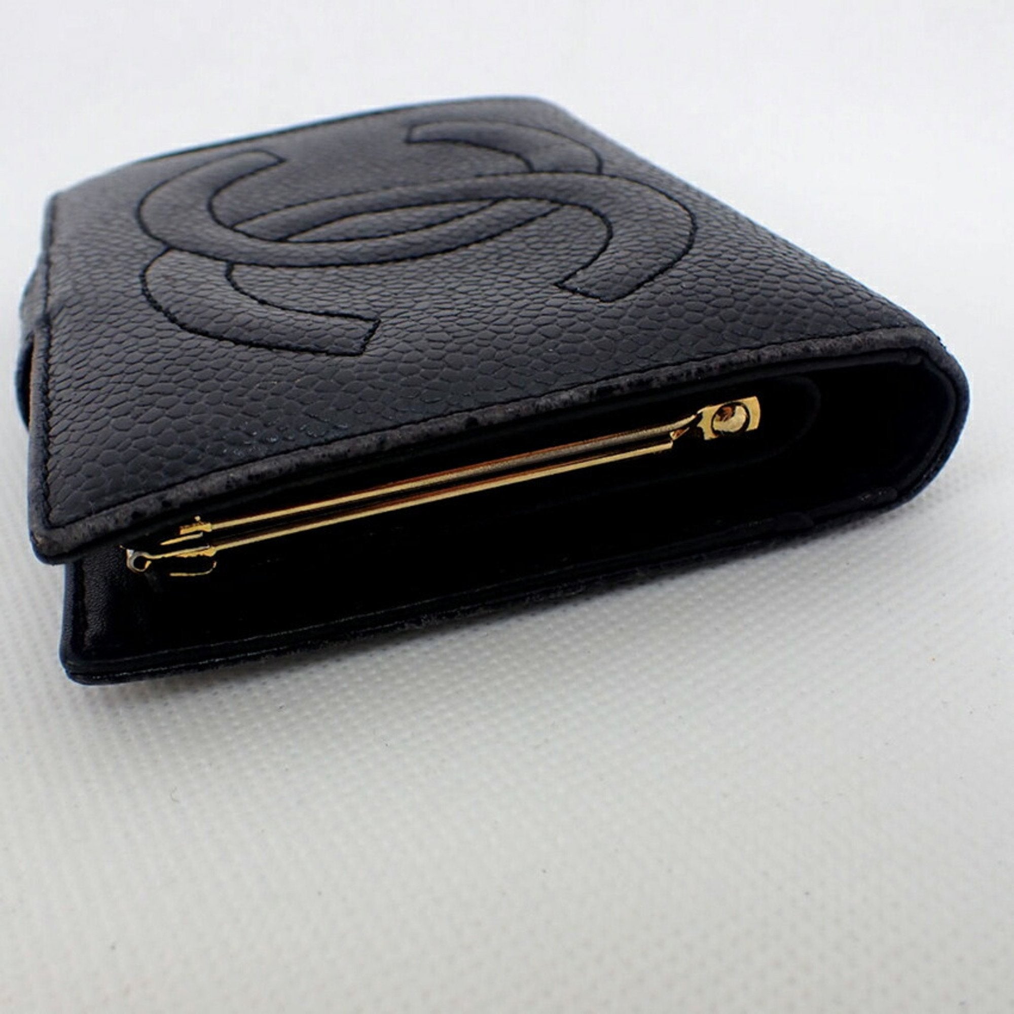 CHANEL caviar skin black two fold wallet