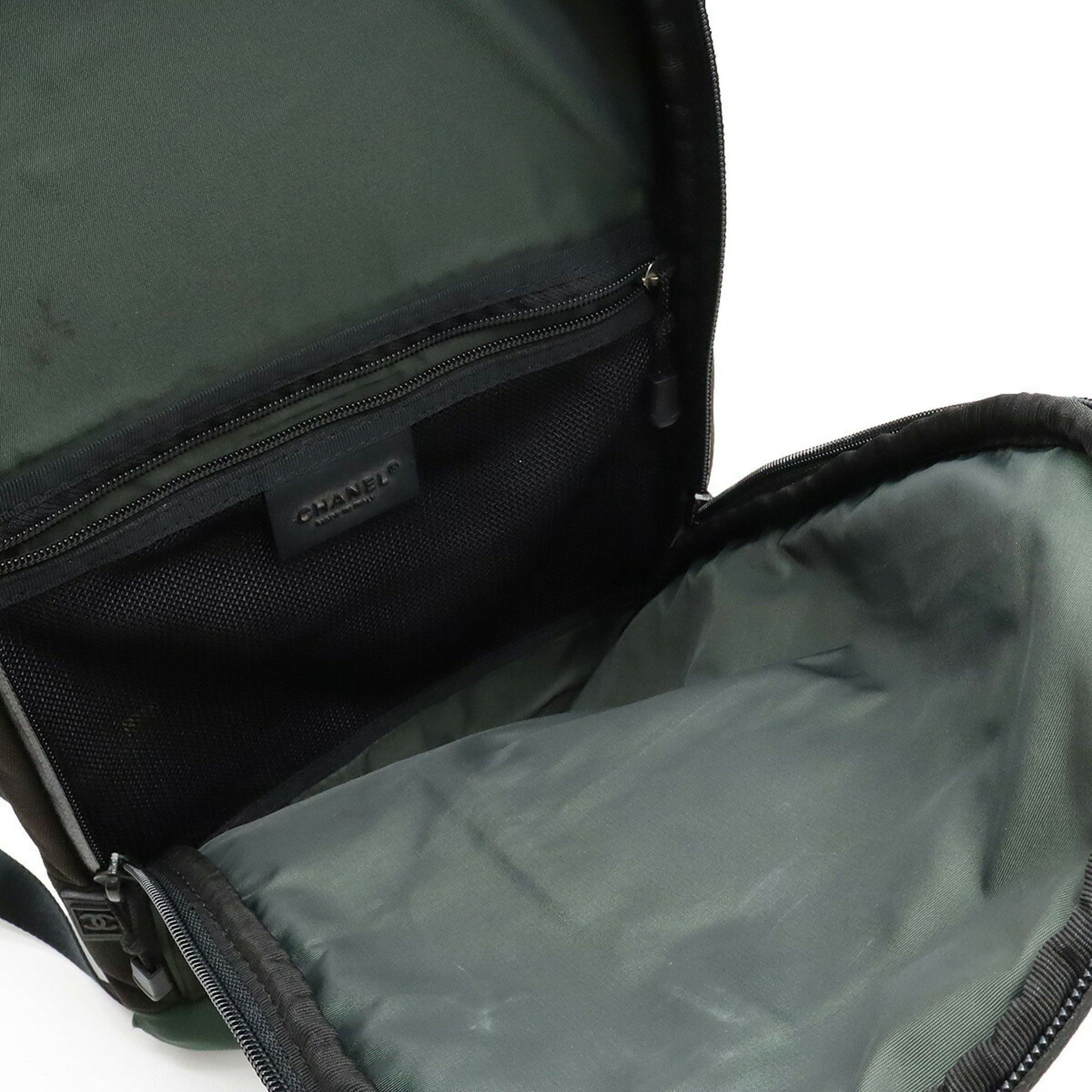 CHANEL Sports Line Coco Mark Backpack Rucksack Nylon Canvas Green Black