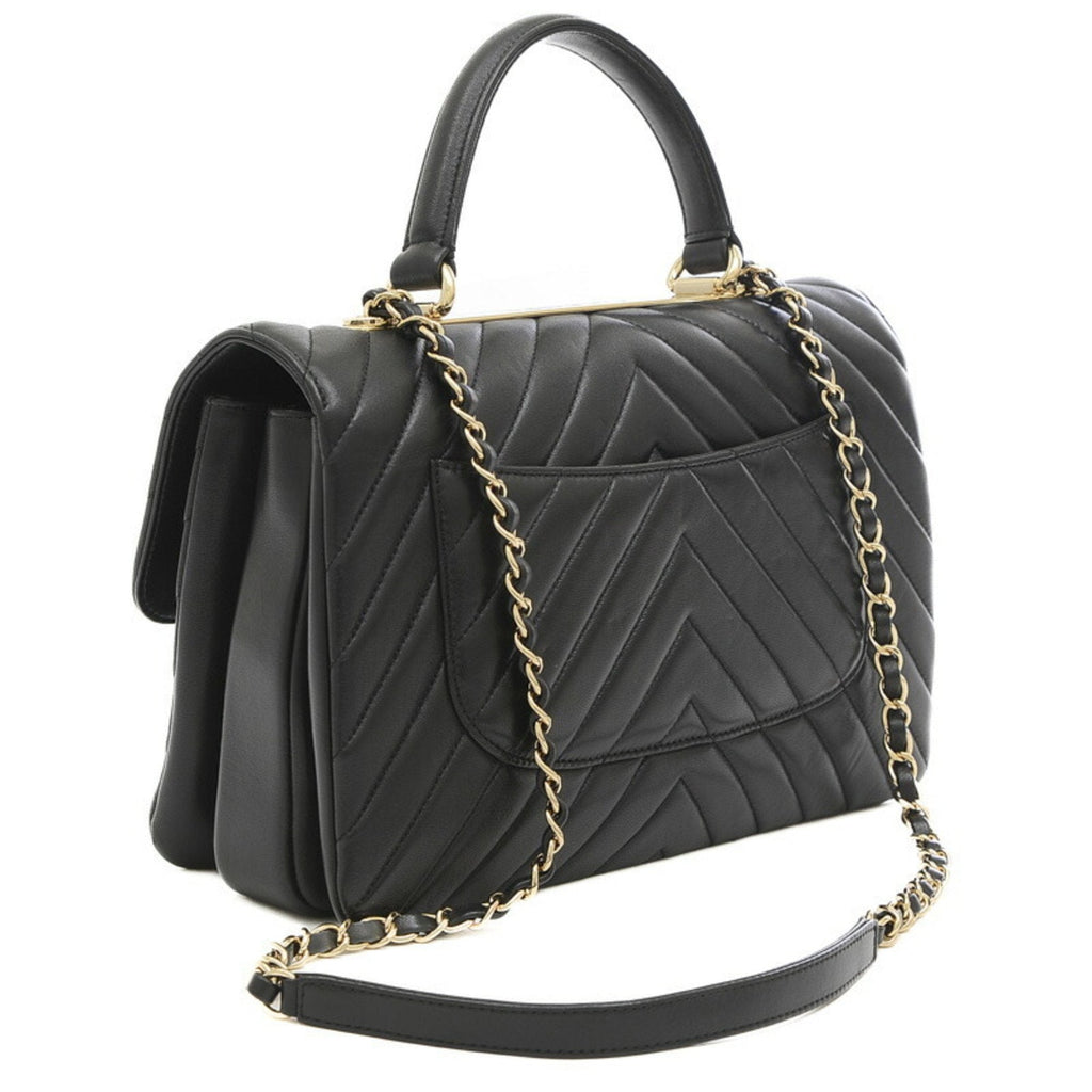 CHANEL Top Handle 2Way Chain Shoulder V Stitch Lambskin Black A69923