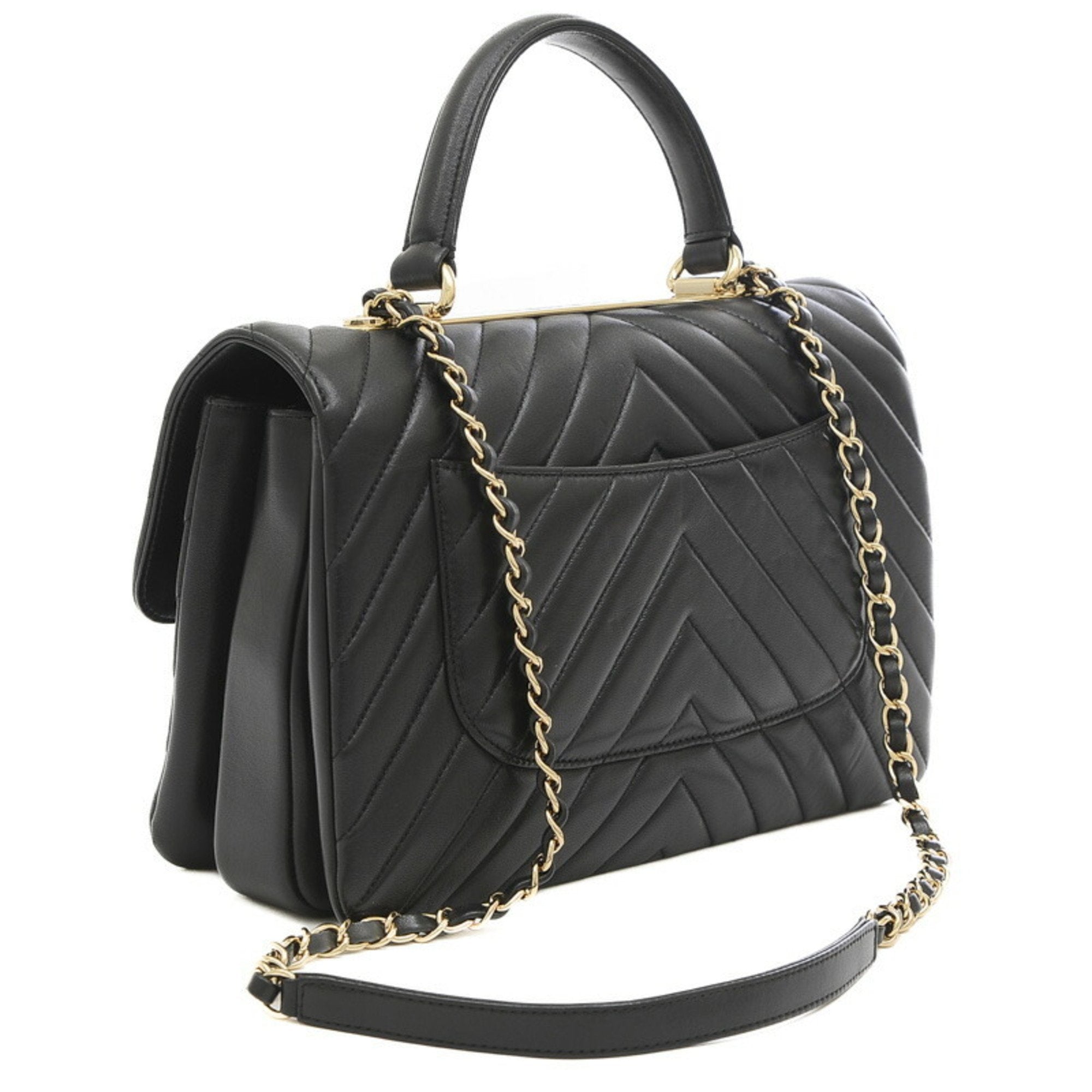 CHANEL Top Handle 2Way Chain Shoulder V Stitch Lambskin Black A69923