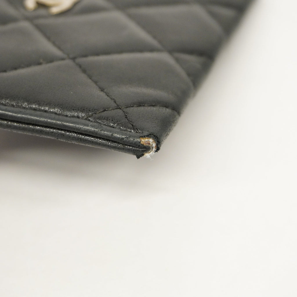 CHANELAuth  Matelasse Card Case Silver Hardware Leather Card Case Black