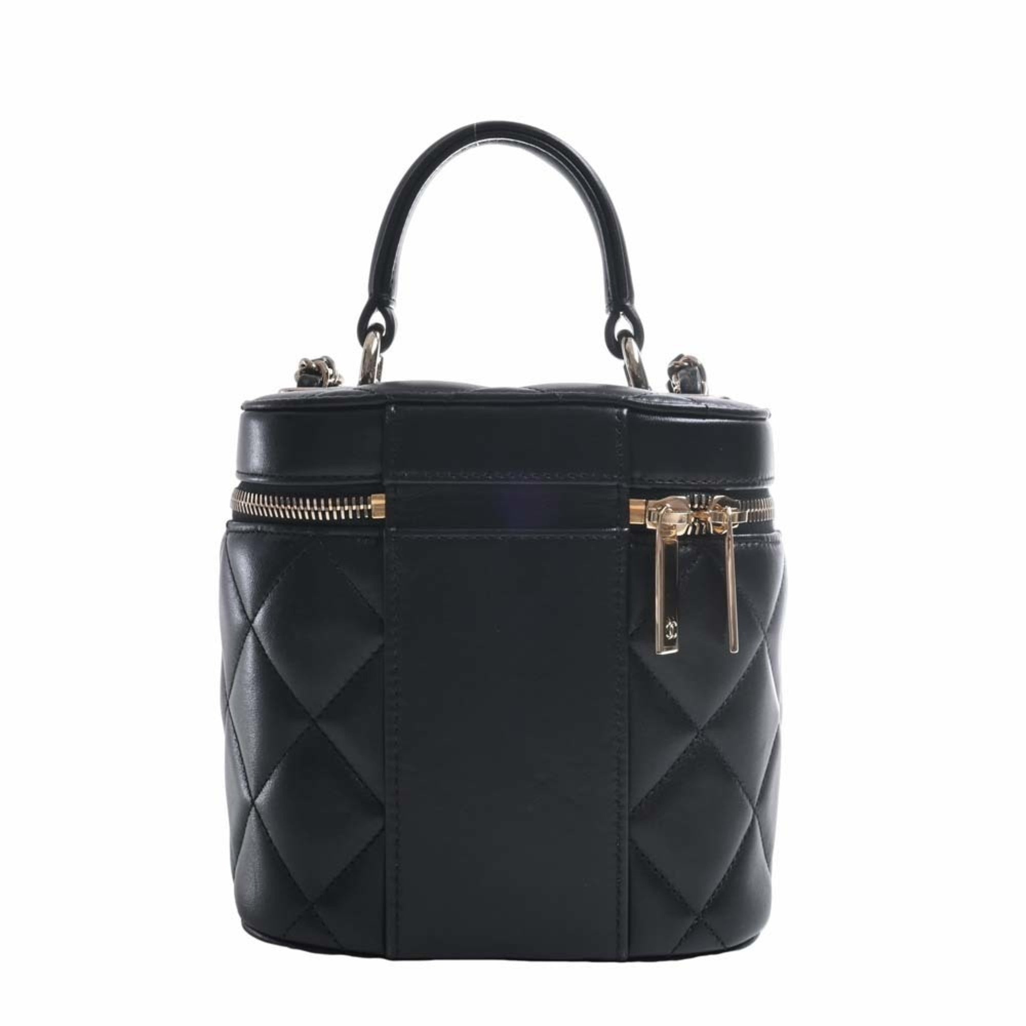 CHANEL Lambskin Matelasse Coco Mark Vanity Bag Chain Shoulder Black Women's