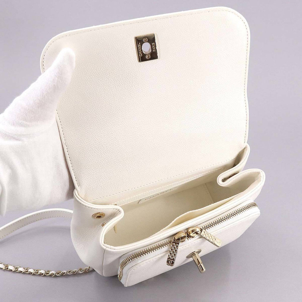 CHANEL Matelasse Business Affinity 2way Hand Shoulder Bag Caviar Skin White A93607