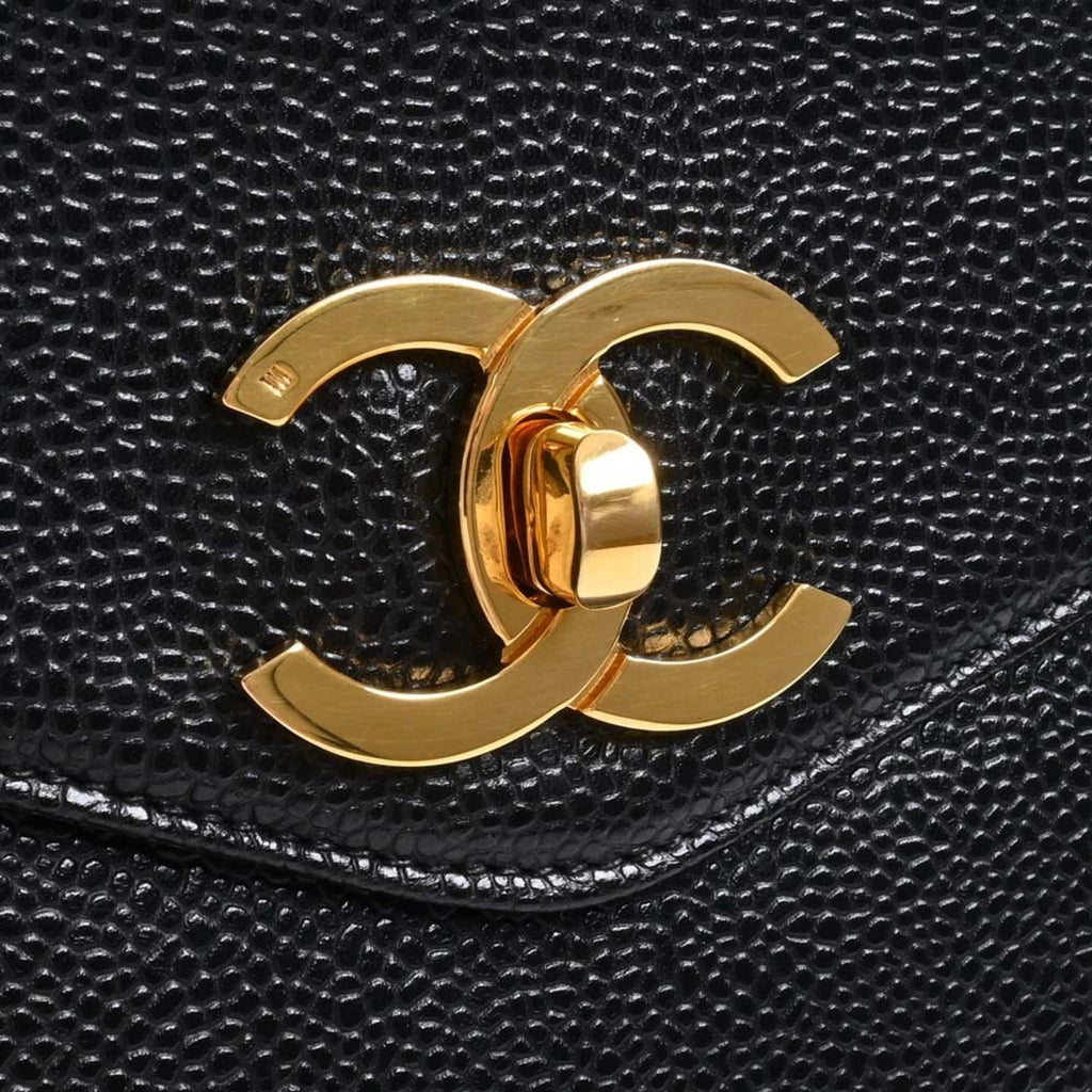 CHANEL Caviar Skin Coco Mark Chain Tote Bag Black Ladies