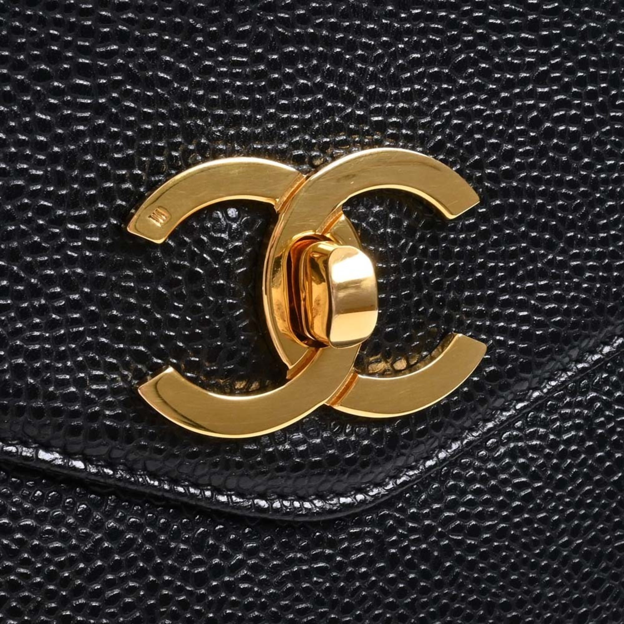 CHANEL Caviar Skin Coco Mark Chain Tote Bag Black Ladies