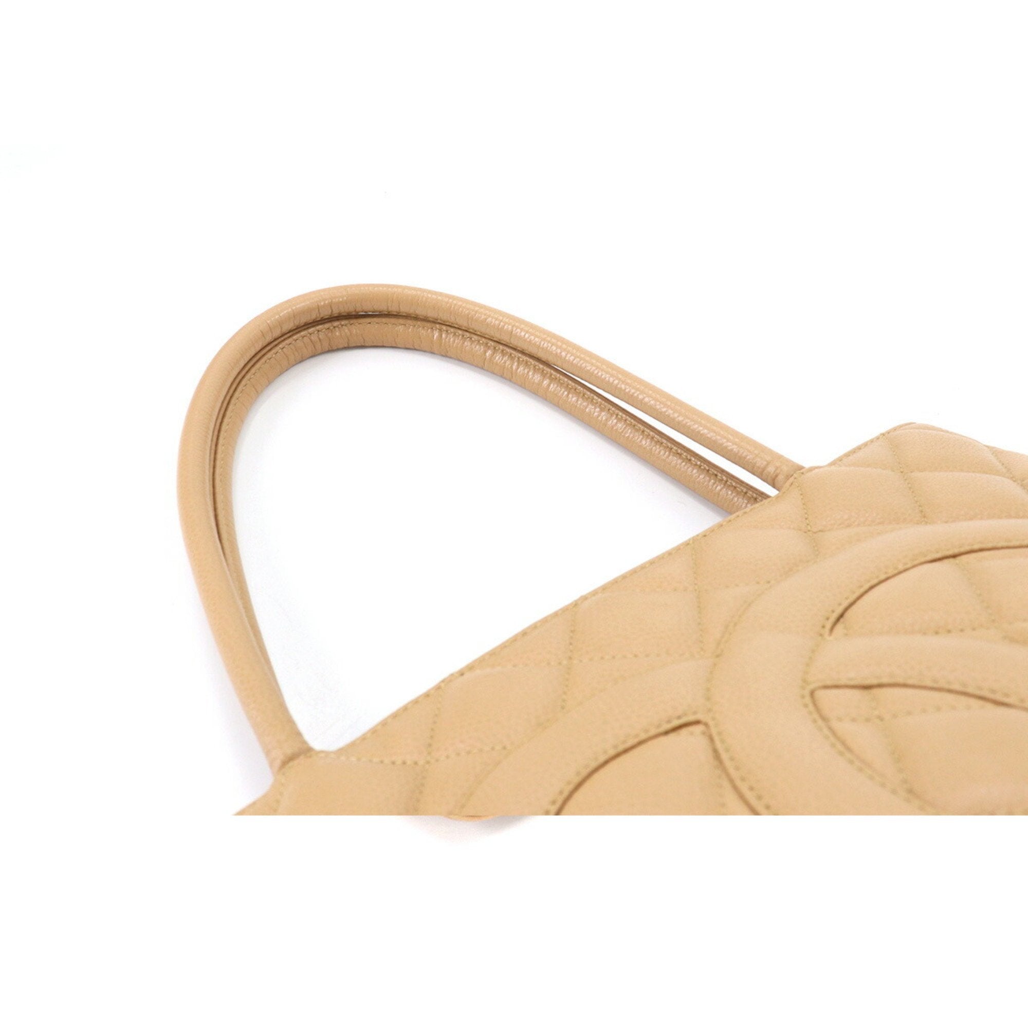 Chanel Reprint Tote Bag Caviar Skin Beige A01804 Gold Hardware Vintage Medallion