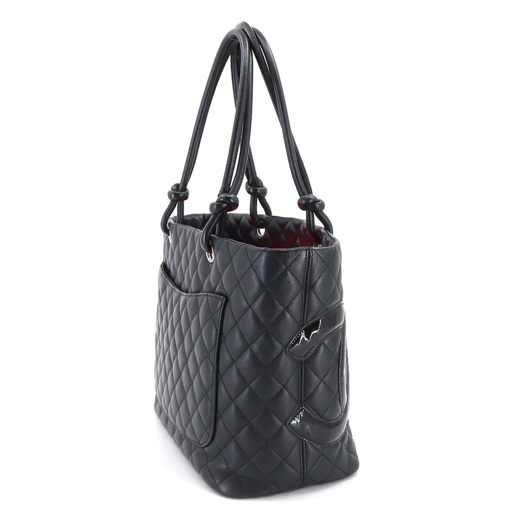 CHANEL Cambon Line Large Tote Bag Leather Enamel Black A25169