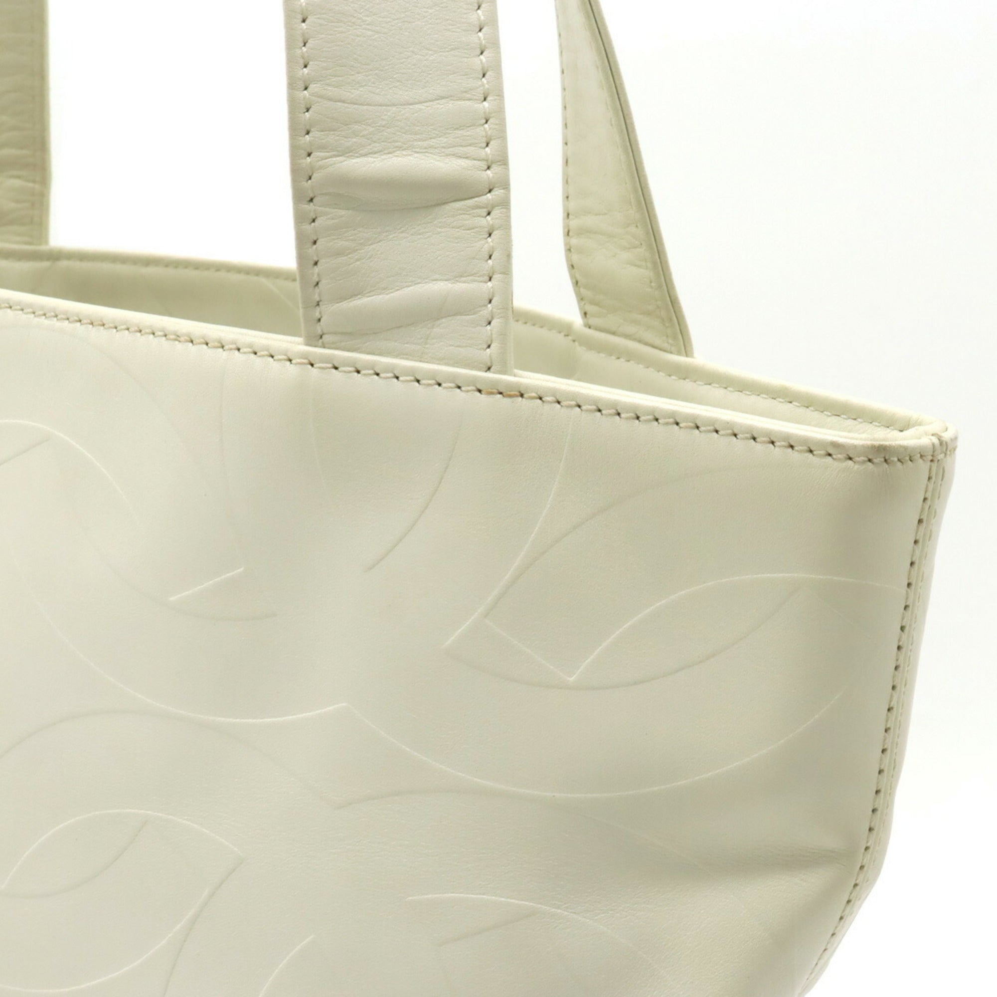 CHANEL here mark embossed tote bag shoulder leather ivory white