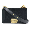 CHANEL Crossbody Shoulder Bag Boy  Velor Black Gold Ladies