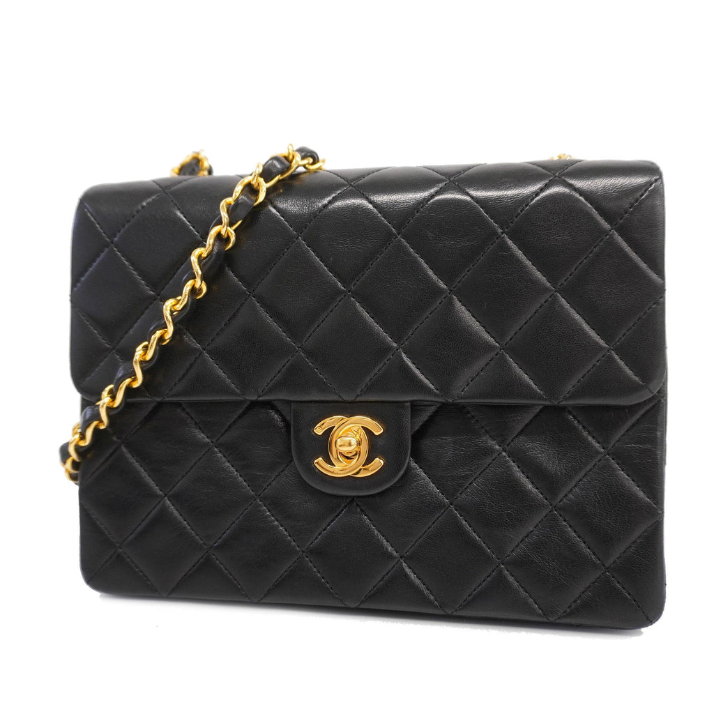 CHANELAuth  Matelasse Chain Shoulder Lambskin Women's Leather Shoulder Bag Black
