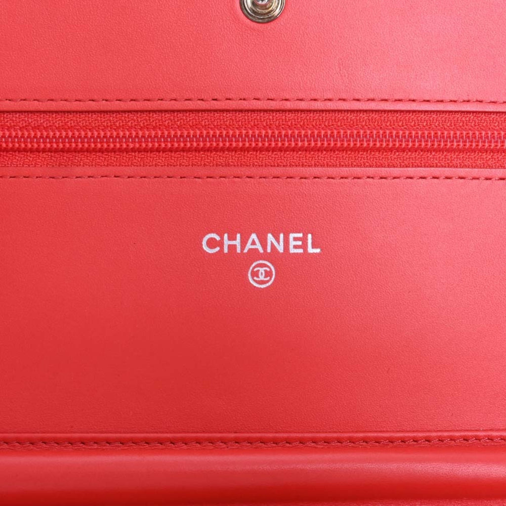 CHANEL Caviar Skin Coco Mark Chain Shoulder Long Wallet Orange Ladies