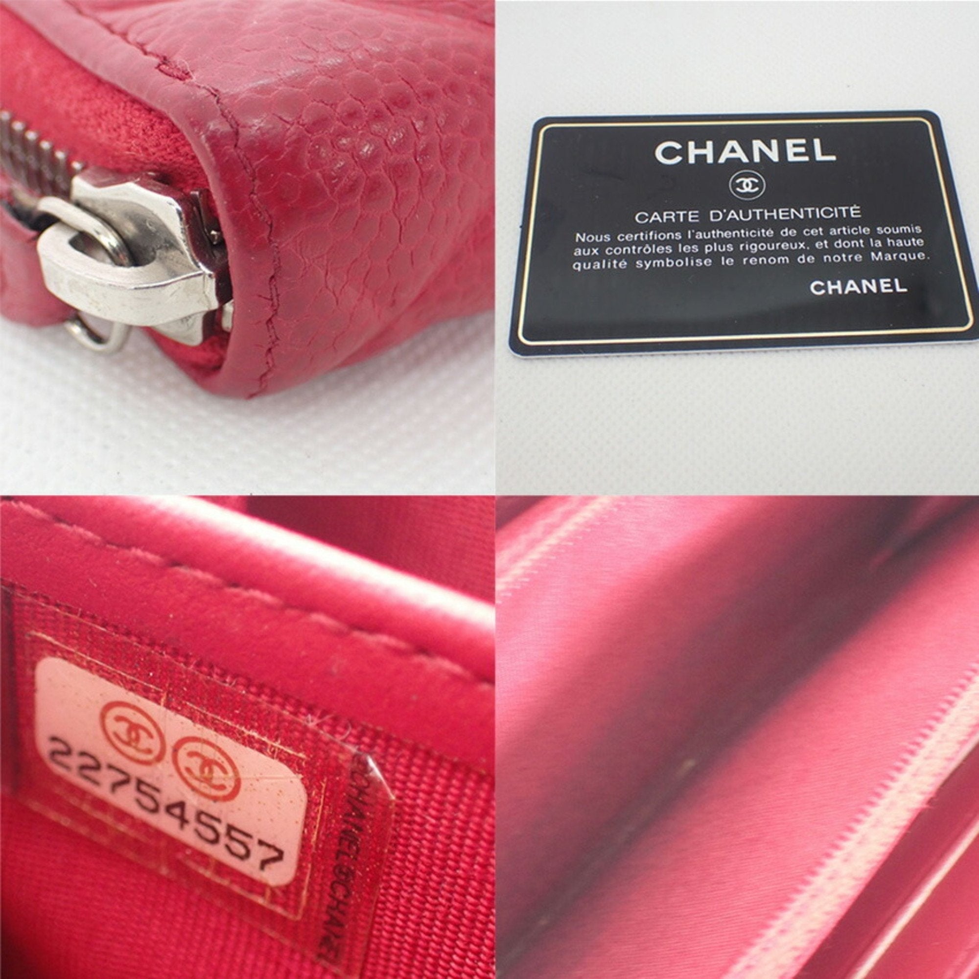 CHANEL here mark caviar skin round long wallet red 2