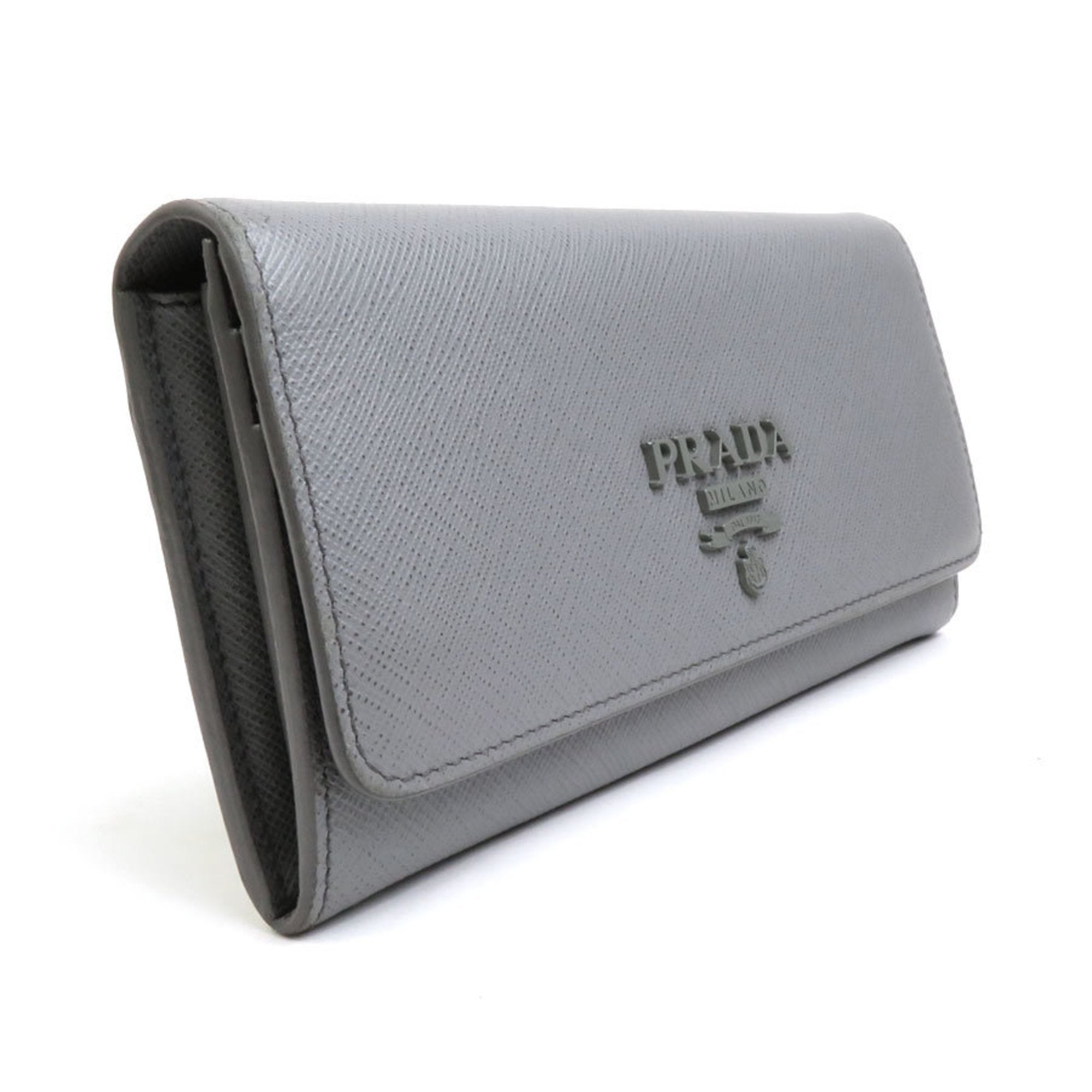 PRADA bi-fold long wallet leather gray unisex 1MH132