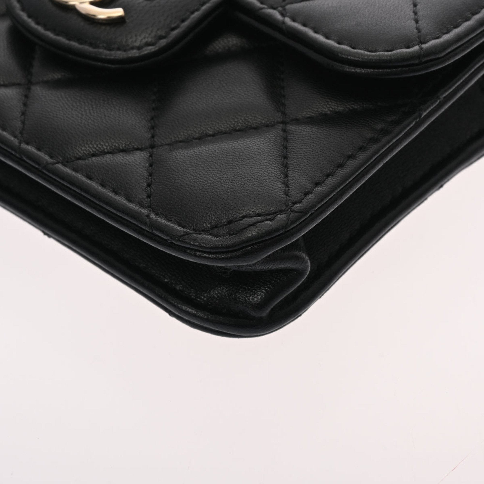 CHANEL matelasse chain shoulder black ladies lambskin bag