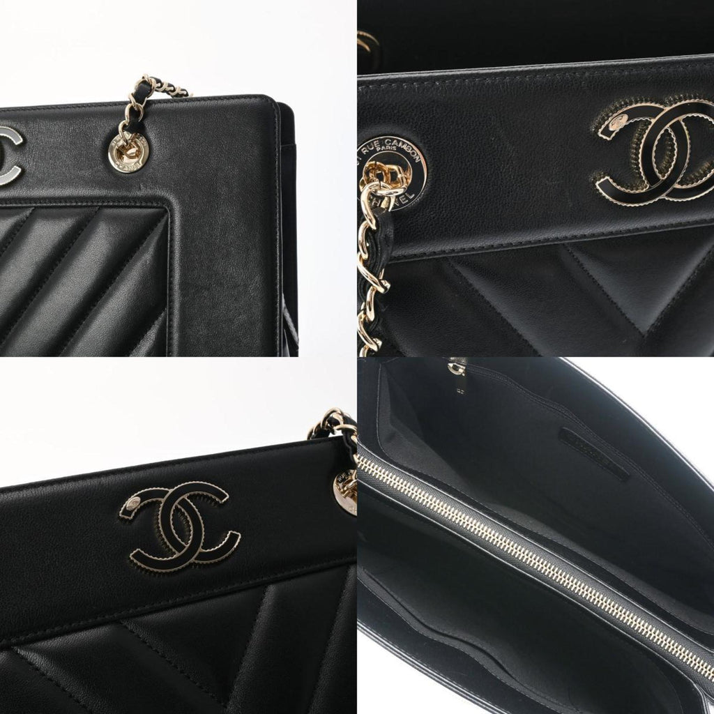 CHANEL V Stitch Chain Tote Black Women's Leather Bag