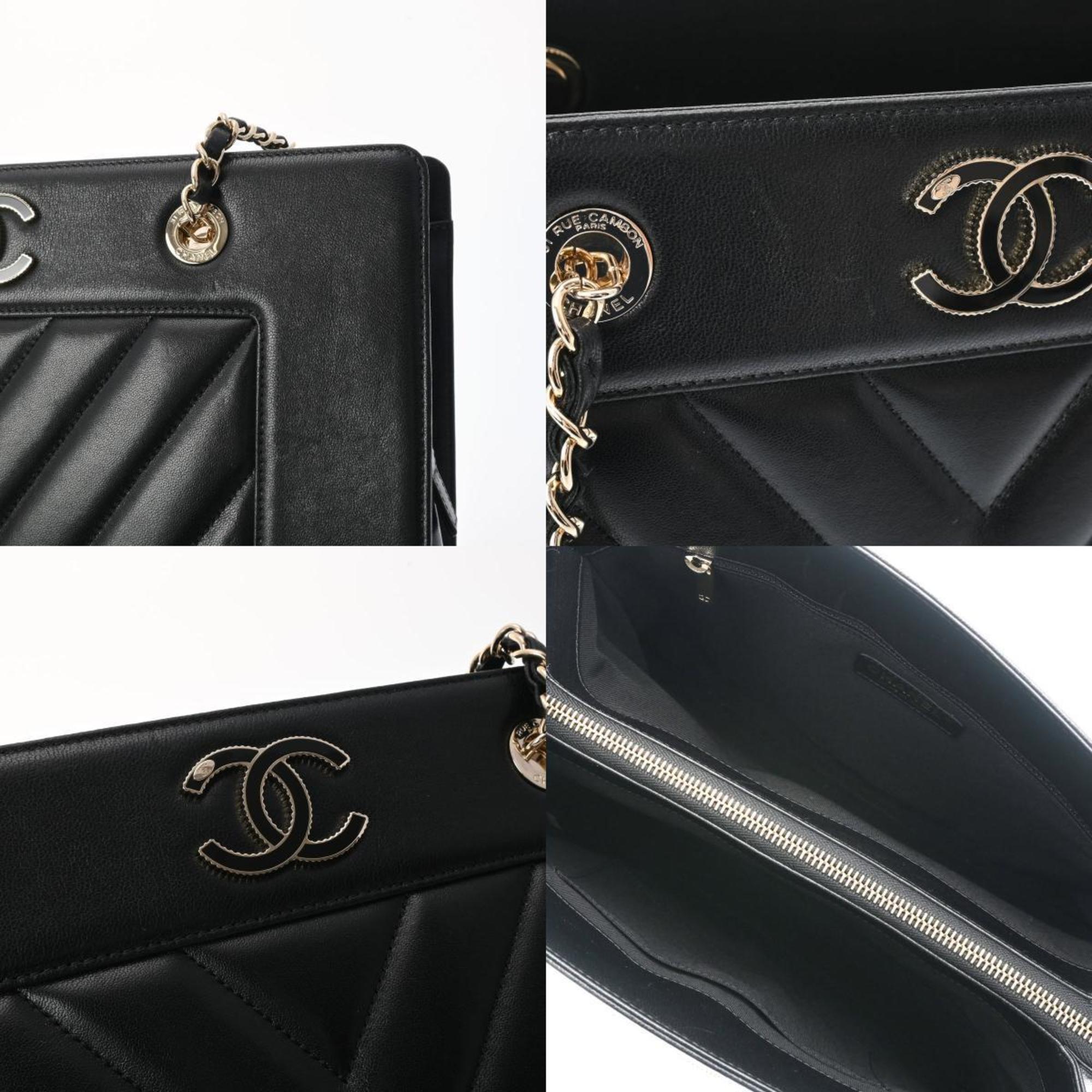 CHANEL V Stitch Chain Tote Black Women's Leather Bag
