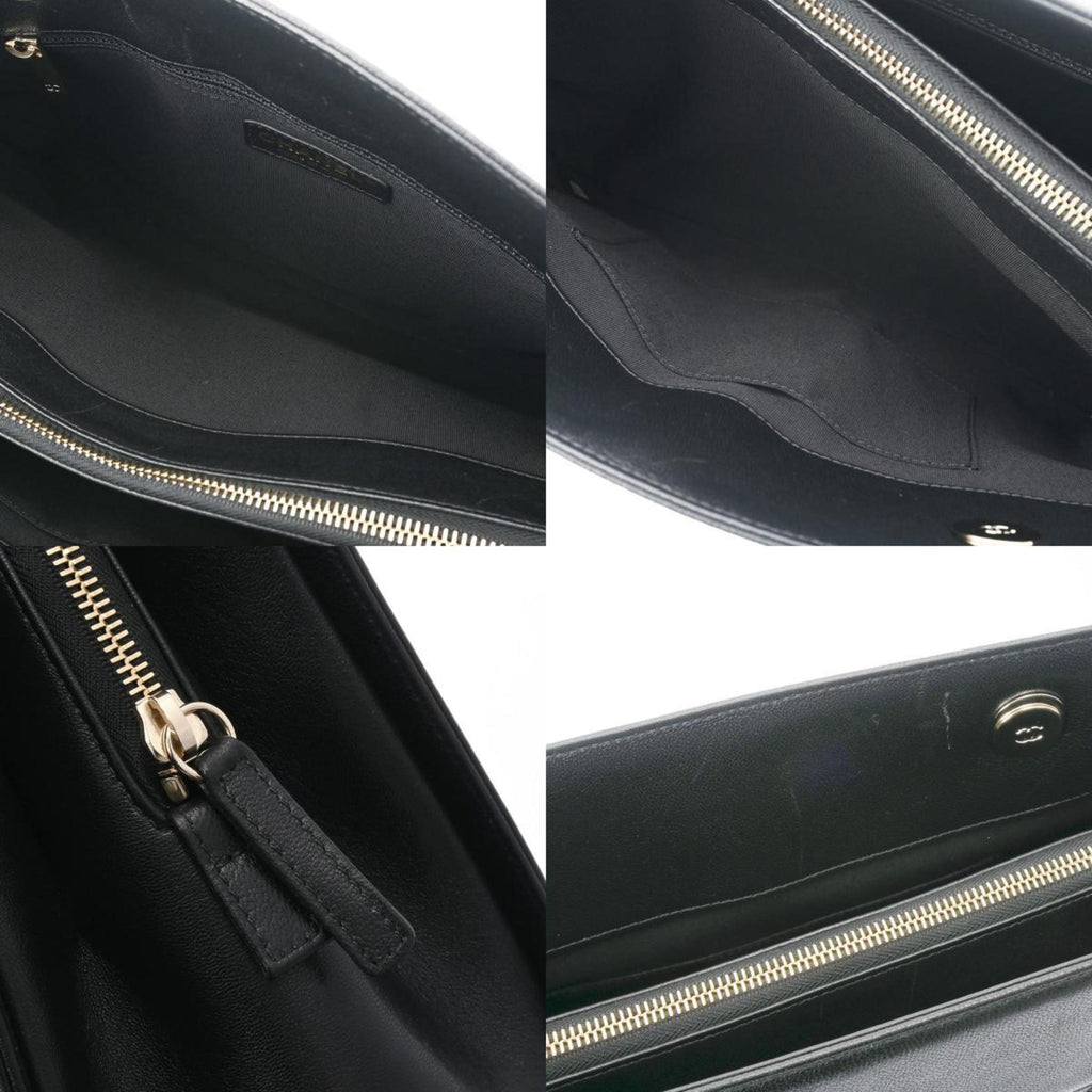 CHANEL V Stitch Chain Tote Black Women's Leather Bag