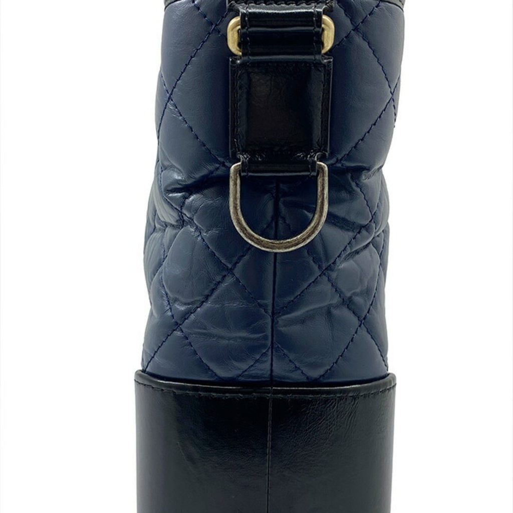 CHANEL Gabriel Chain Shoulder Bag Medium Hobo Leather Navy Black Aged Calf Women Men Unisex 4WAY