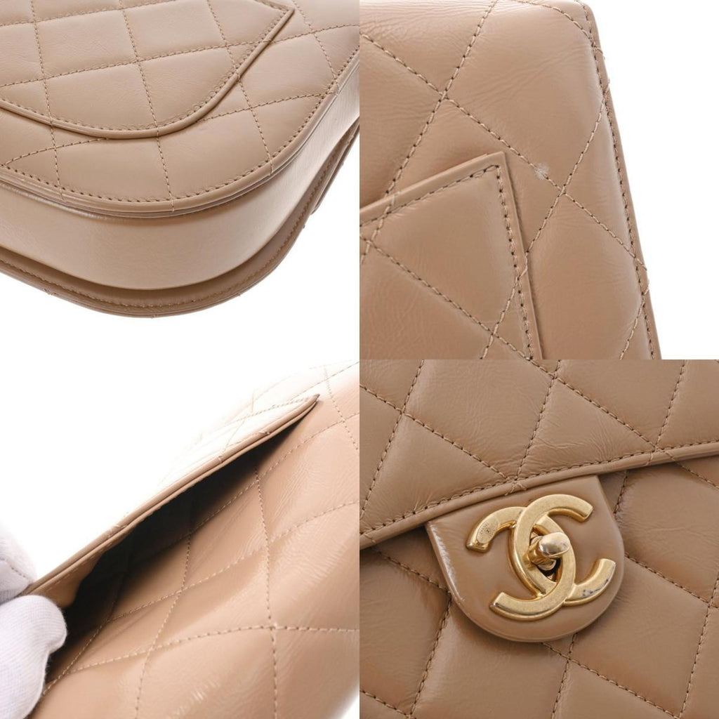 CHANEL matelasse chain shoulder beige ladies lambskin bag