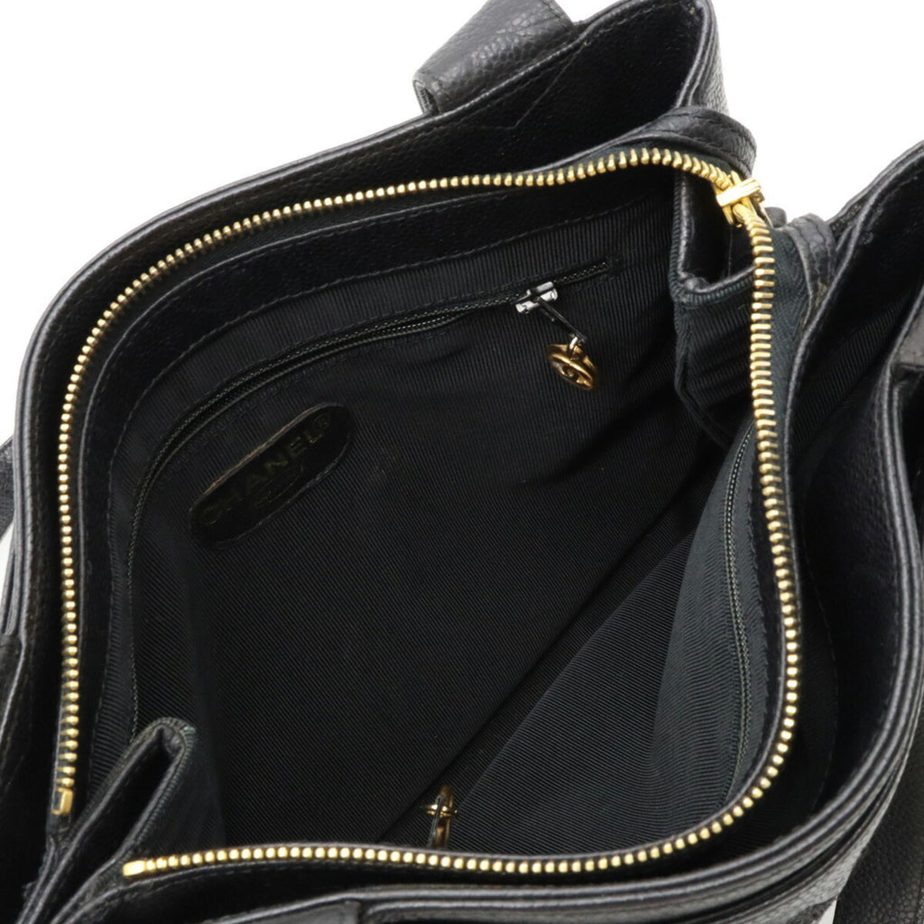 CHANEL tote bag shoulder caviar skin leather black