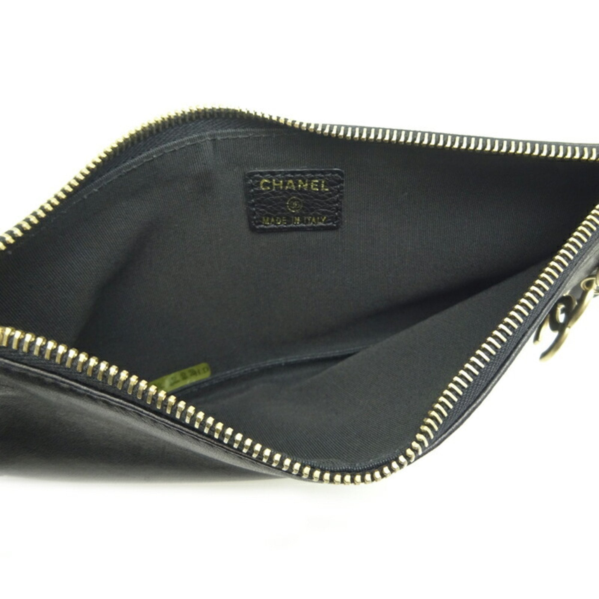 CHANEL Camellia Pouch Women's and Men's Handbag Leather Black