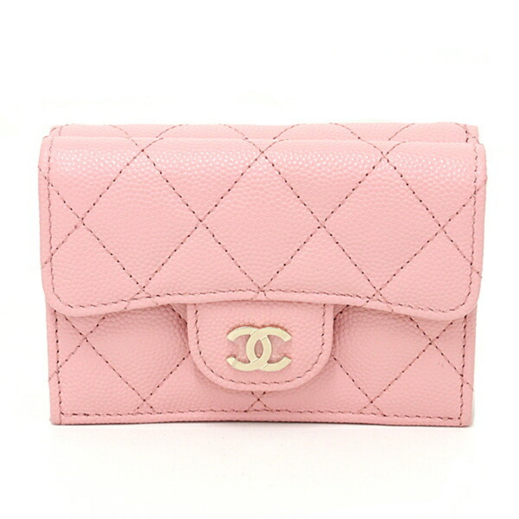 CHANEL Matelasse Classic Small Flap Caviar Skin Trifold Wallet AP0230 Pink