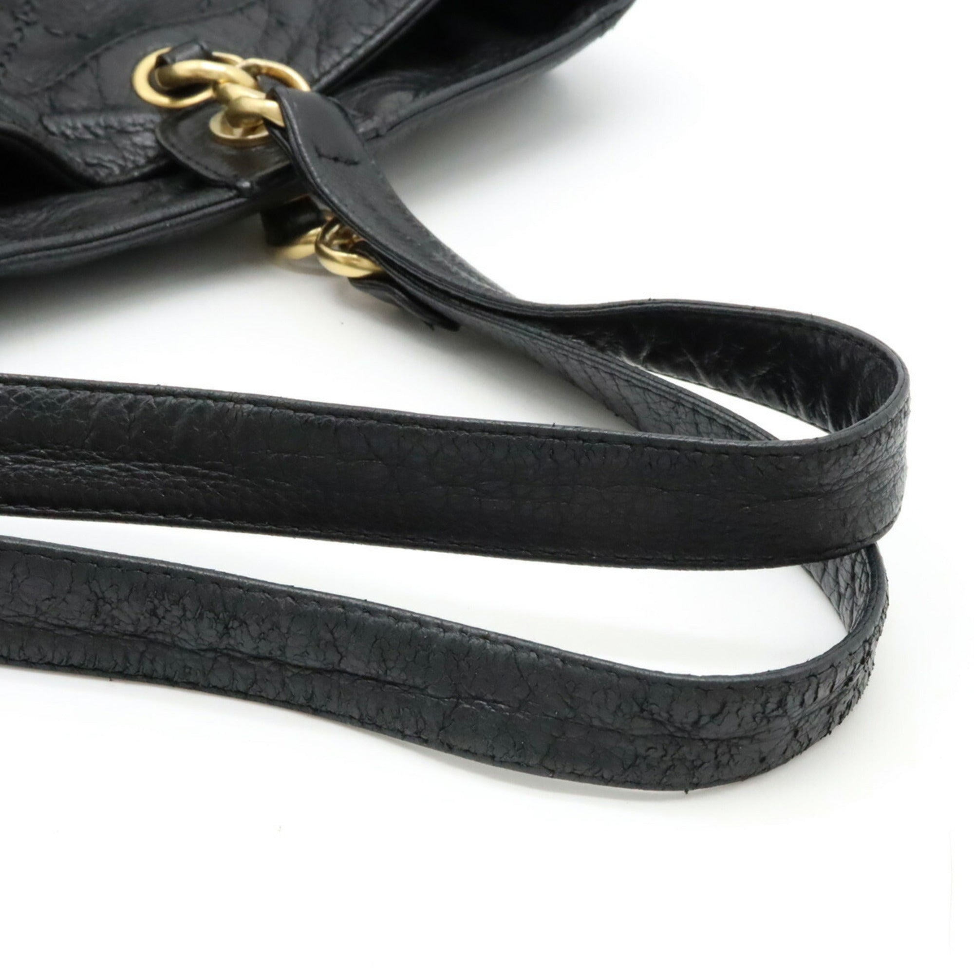 CHANEL Ultra Stitch Coco Mark Tote Bag Shoulder Chain Leather Black