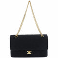 Chanel chain shoulder double flap matelasse cotton canvas black women's bag