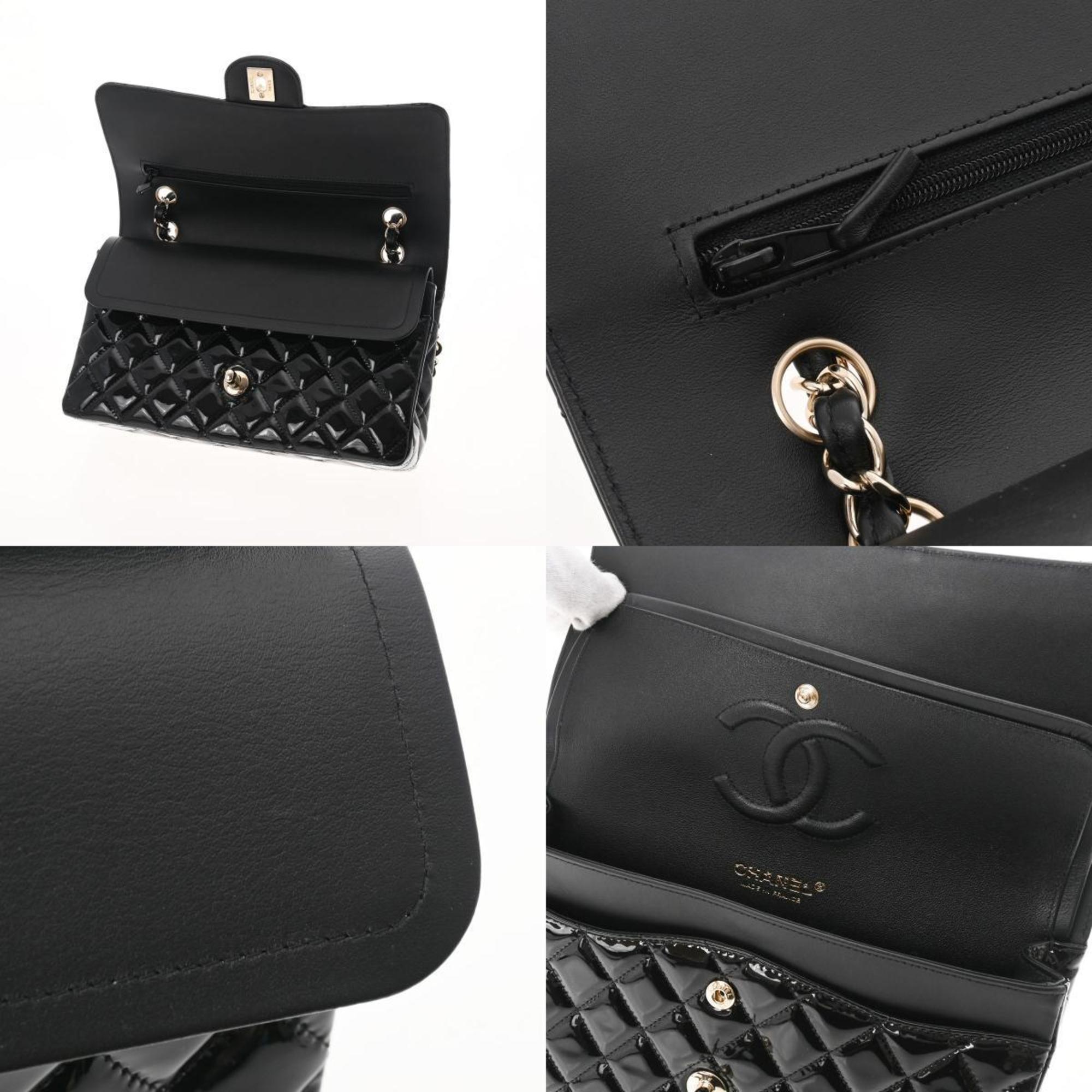 CHANEL matelasse W flap chain shoulder 25 black champagne ladies patent leather bag
