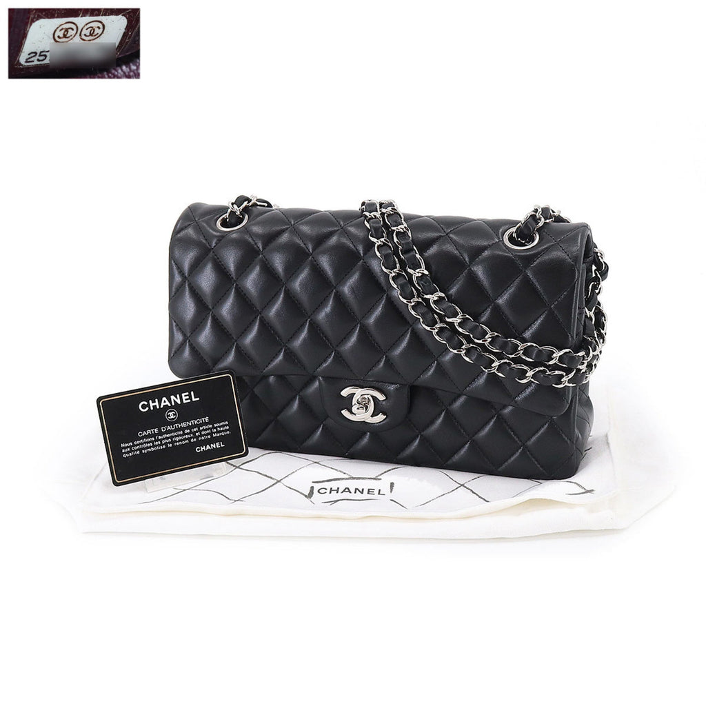 CHANEL Matelasse 25 Chain Shoulder Bag Leather Black A01112 Silver Hardware